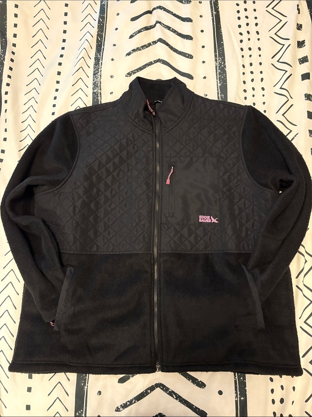 Eddie Bauer Black Fleece Jacket with Pink Accents